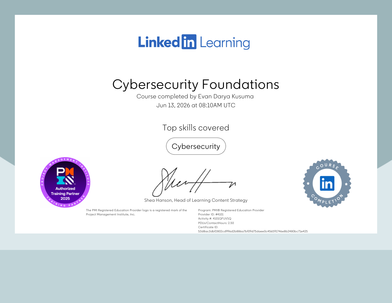 Cybersecurity Foundations certificate preview