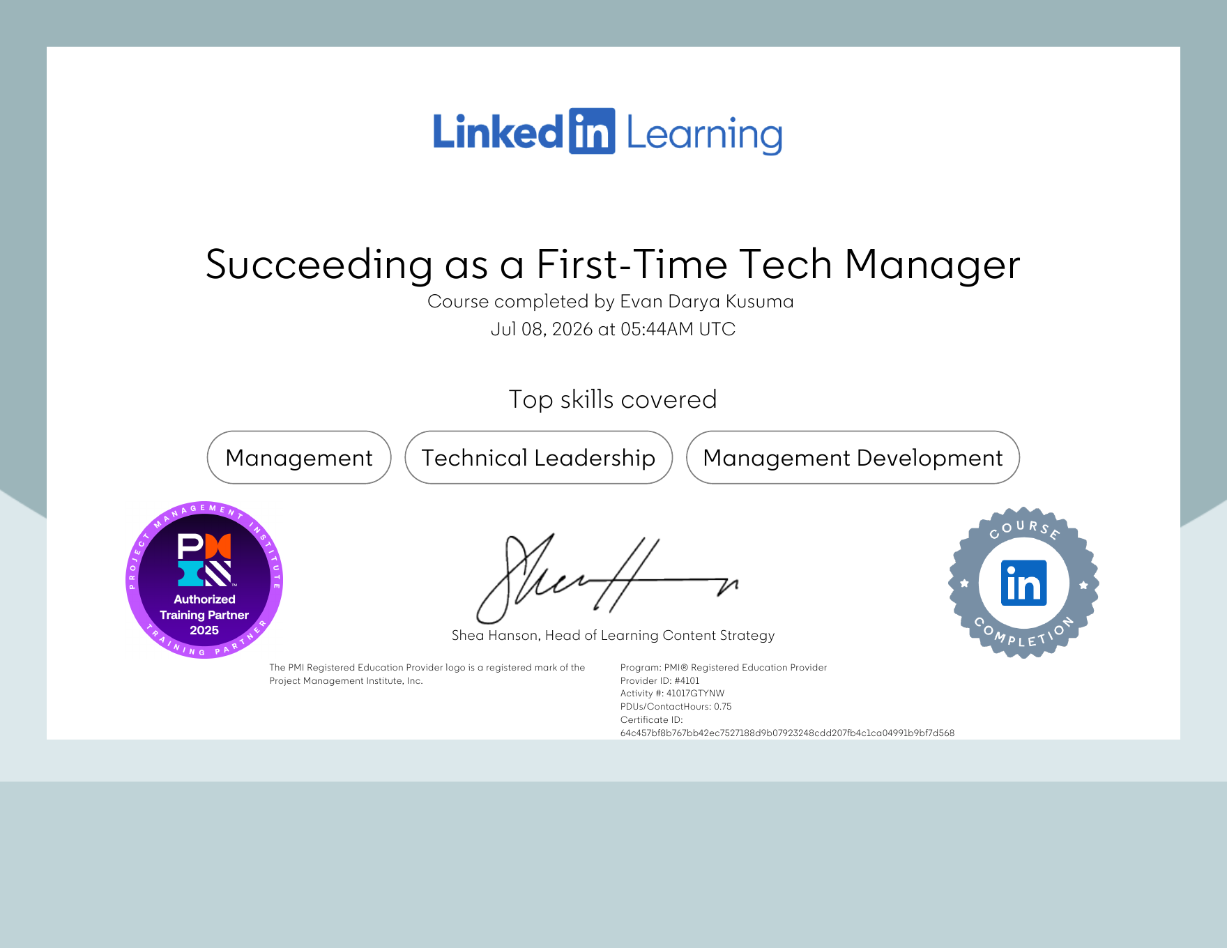 Succeeding as a First-Time Tech Manager certificate preview